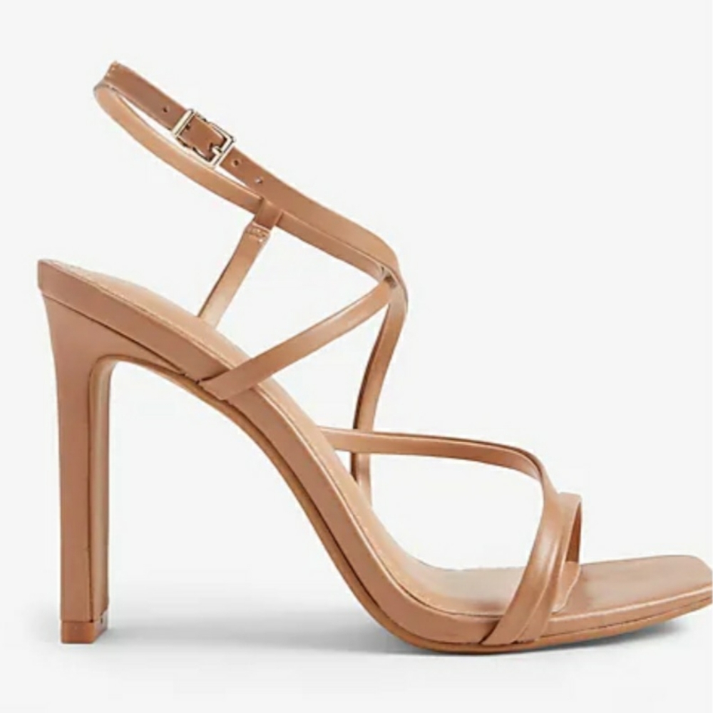 Express Womens High Heels Size 7 Pecan Strappy Ankle Wrap Sandal Shoe